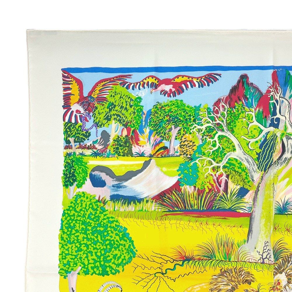 エルメス 新同 カレ90 スカーフ Nuba Mountain ヌバマウンテン アニマル シルク ホワイト マルチカラー 箱 519703 7