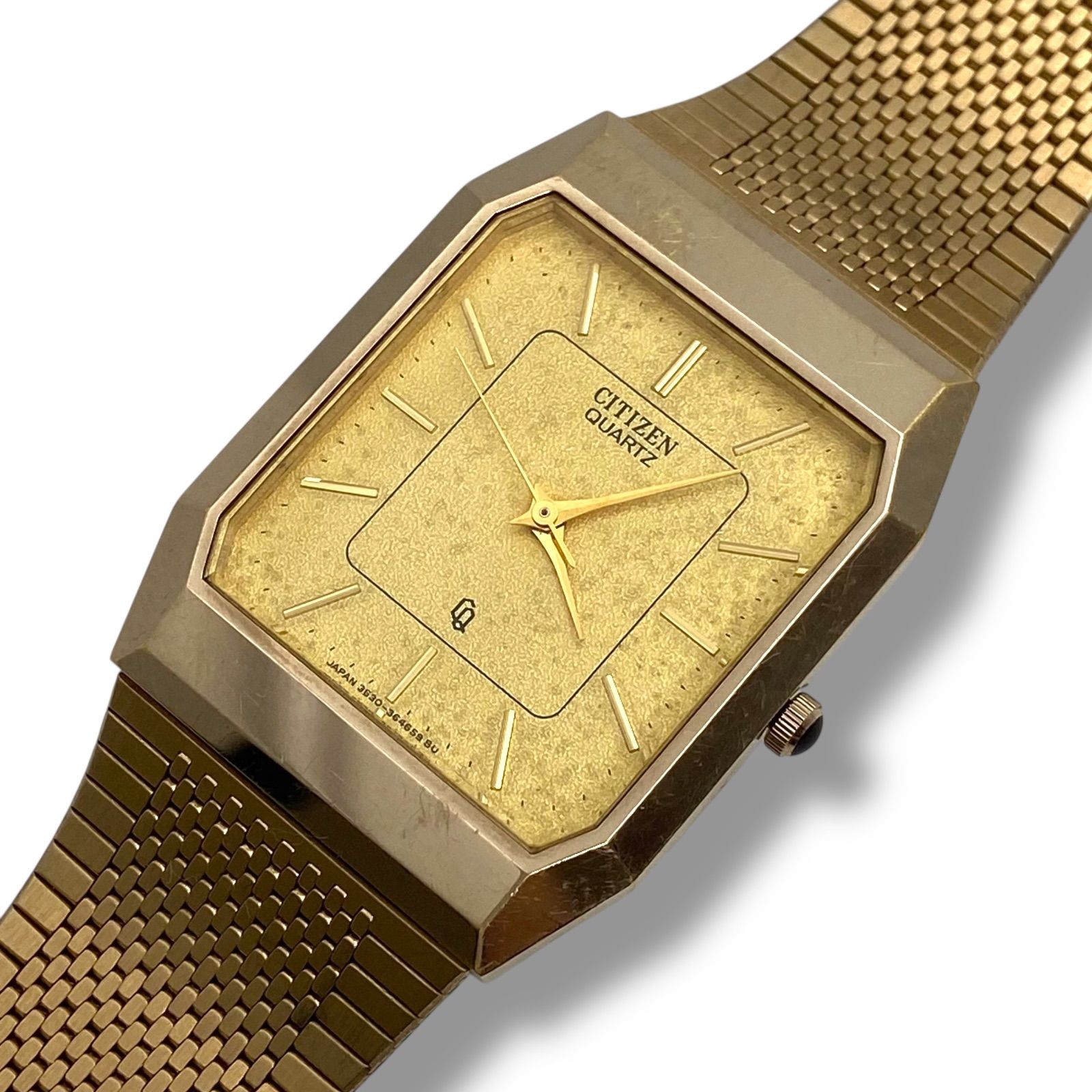 【美品 希少 電池新品】CITIZEN アナログ クオーツ ゴールド 腕時計 新品電池/稼働 シチズン 腕時計 クォーツ ゴールド スクエアフェイス