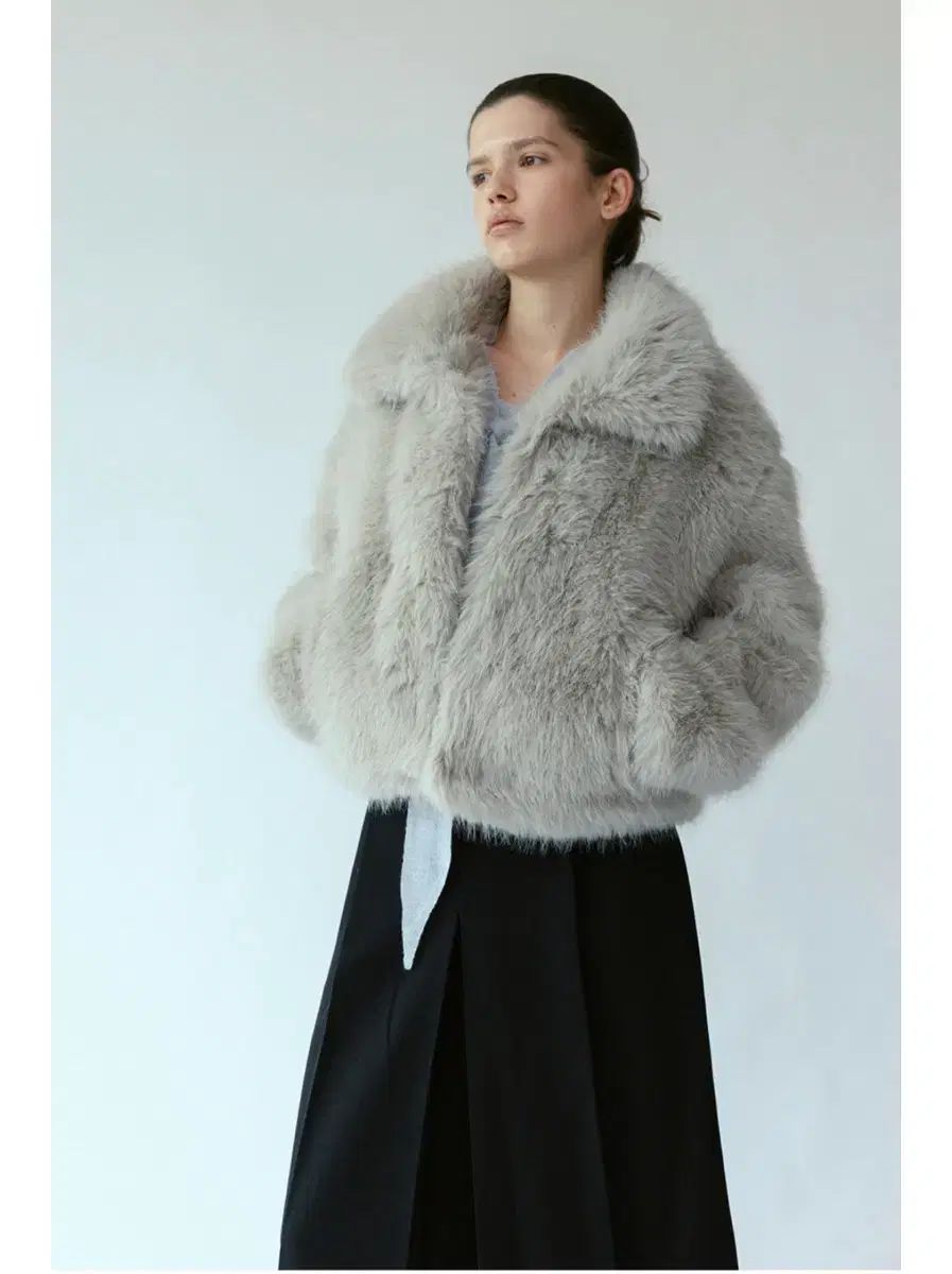 LOEUVRE ファージャケット Faux fur short jacket ライトグレー