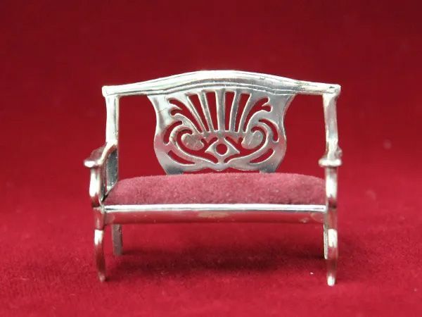 アンティーク 銀製ミニチュア黒蝶貝テーブルの応接セット