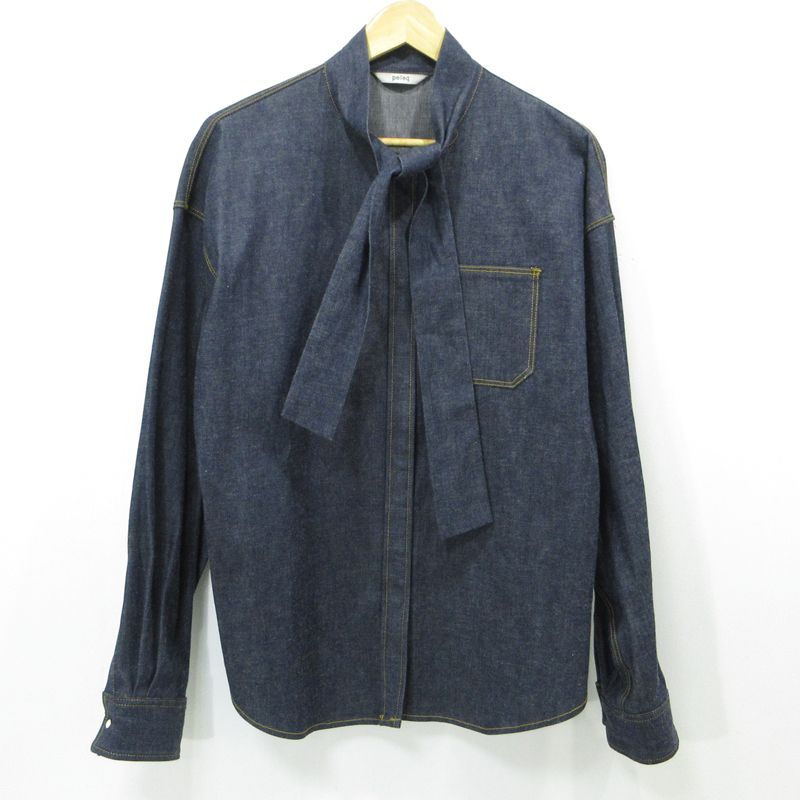 pelleq ペレック 長袖ボウタイデニムシャツ SB 0610 SS 23 ネイビー サイズ 36 110