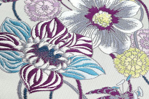  ona 4661 西陣 白綾苑大庭 九寸 名古屋帯 優花 白藍色 お仕立て付き ２～３週間で発送 名古屋帯 帯