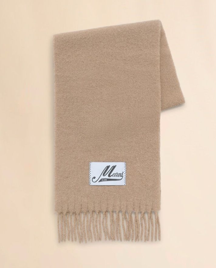 ♥ MARNI ブラッシュドアルパカ製 スカーフ マフラー フリンジ マルニ ベージュ キャメル