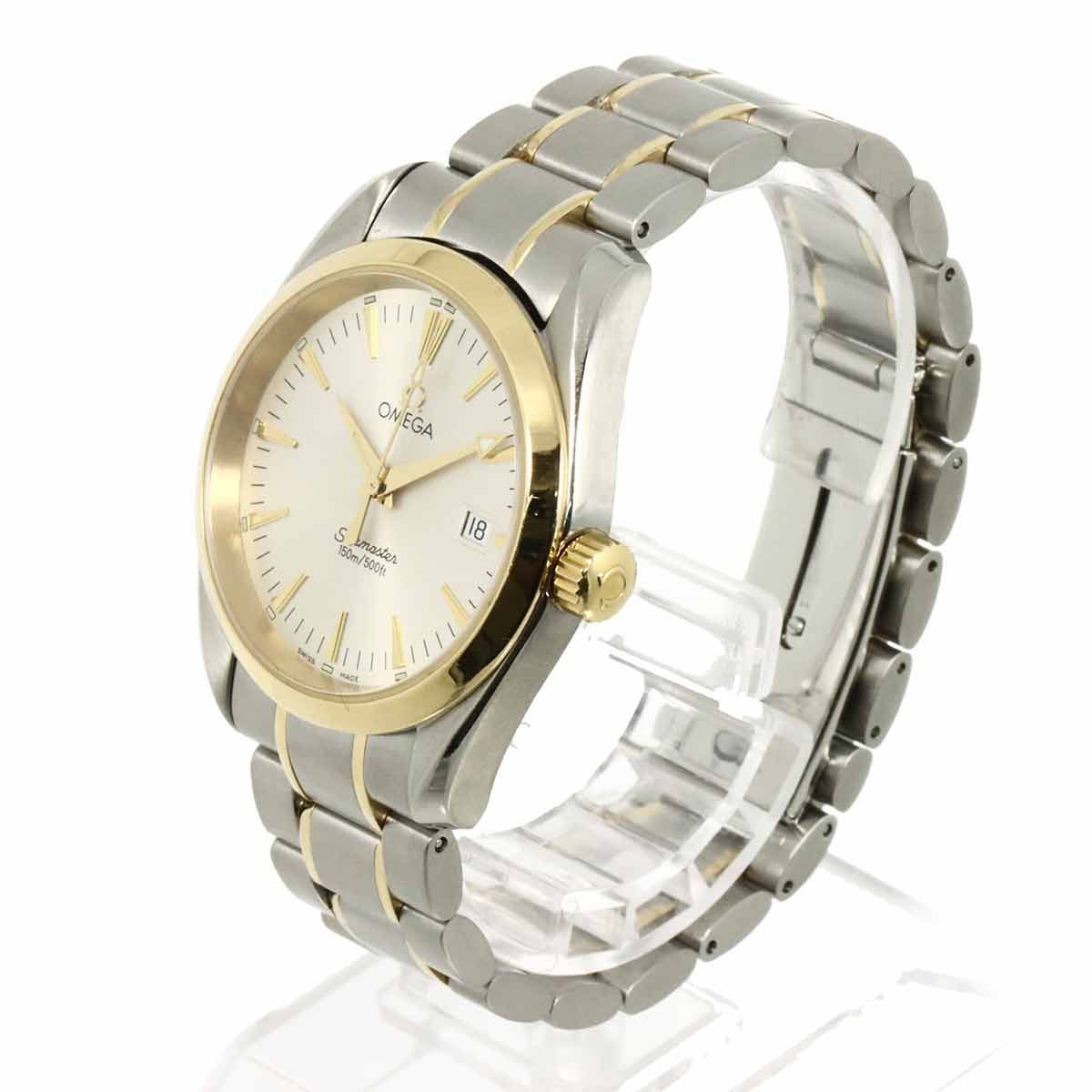 オメガ OMEGA シーマスター アクアテラ コンビ 2318 30 メンズ 腕時計 デイト シルバー 文字盤 YG クォーツ Seamaster