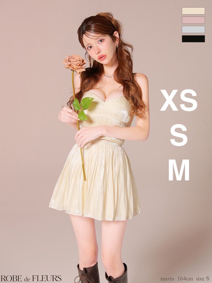 アイボリー FM 4149 IV 2510 3377 XSサイズあり ROBE de FLEURS ローブドフルール ブリエ オーガンジー ベア ツーピース フ ミニドレス キャバドレス