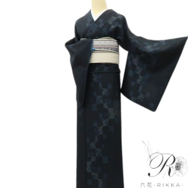 六花-RIKKA- 美品 正絹 証紙付き トールサイズ❀市松に桜、月明り