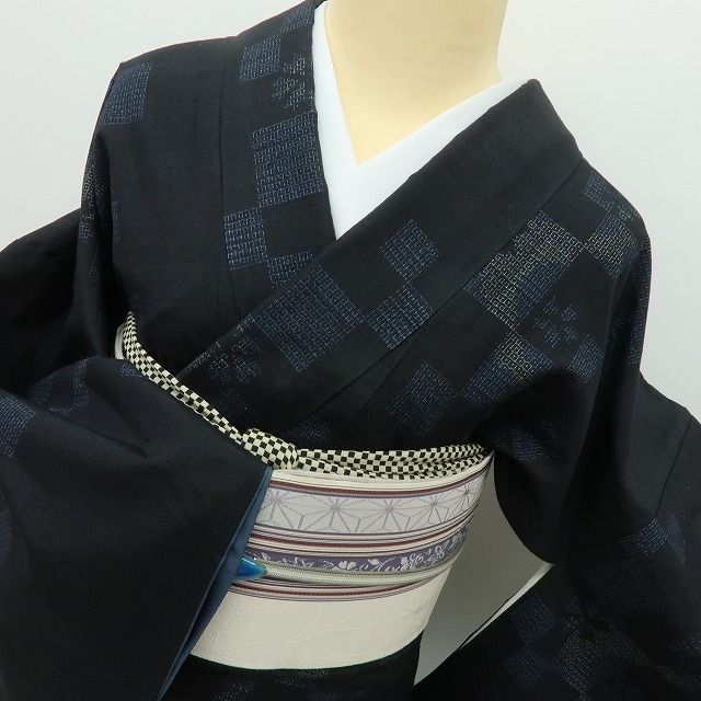 六花-RIKKA- 美品 正絹 証紙付き トールサイズ❀市松に桜、月明り