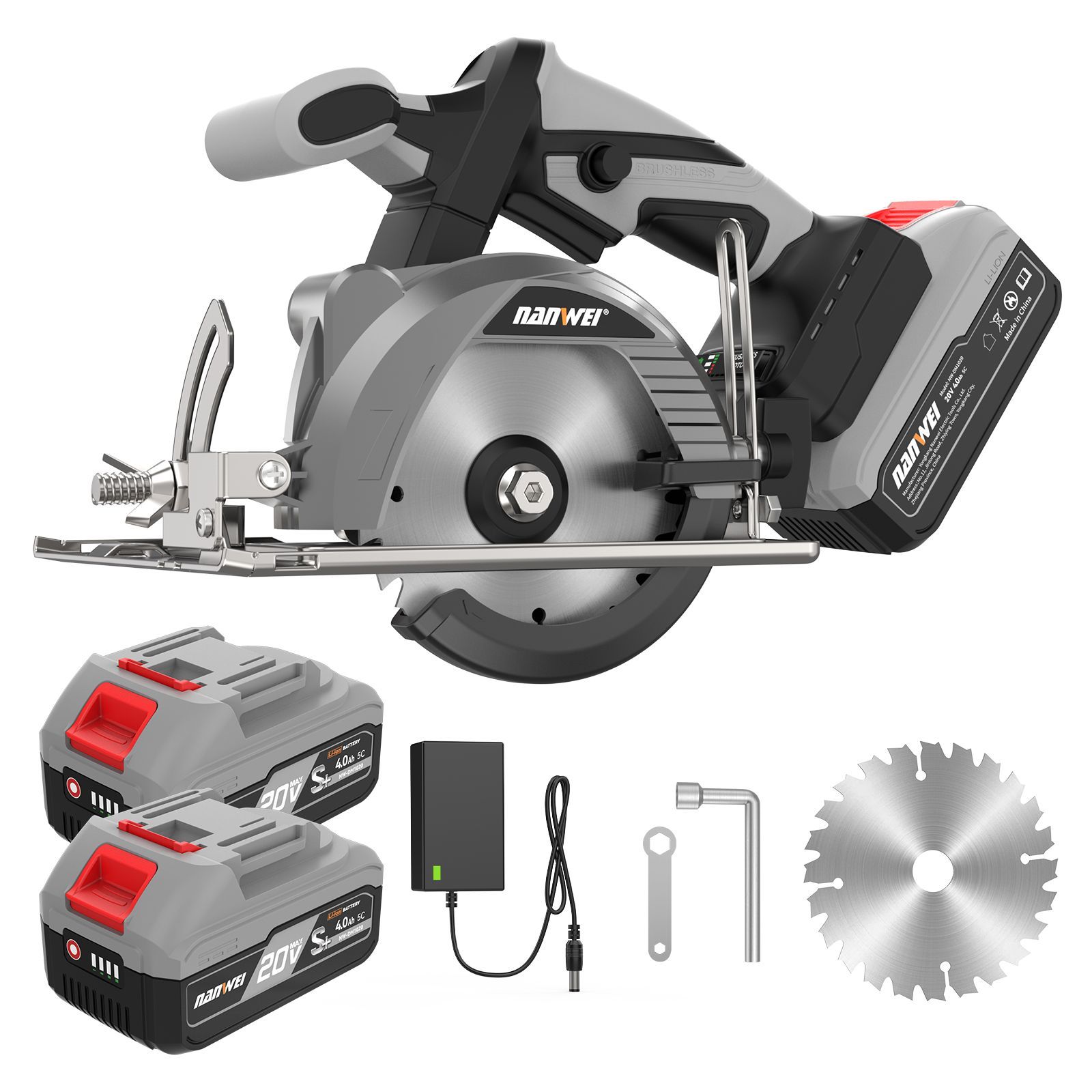 NANWEI 充電式丸ノコ 刃径125 mm マキタ18 Vバッテリー対応 電動マルノコ ブラシレスモーター コードレス丸鋸 丸のこ 石材 木材 タイルの切断 4 0 Ah電池セット