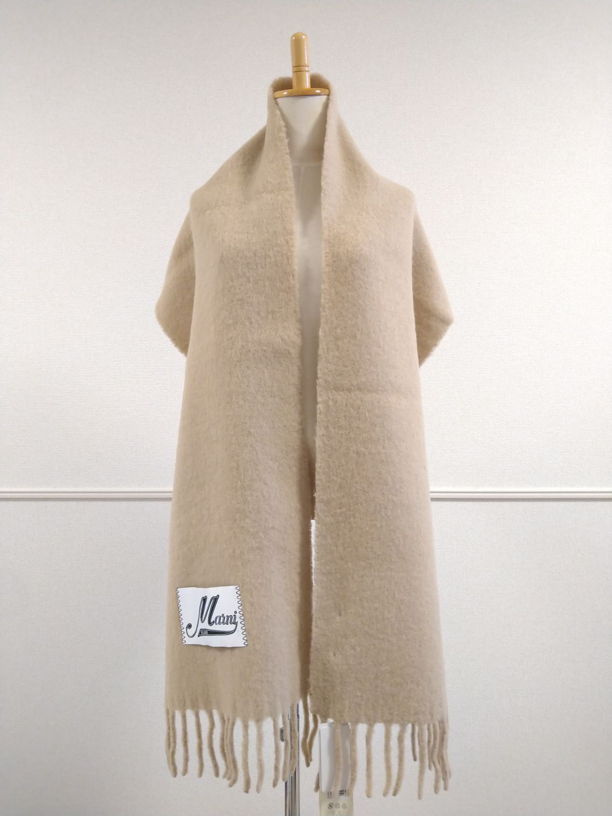 ♥ MARNI ブラッシュドアルパカ製 スカーフ マフラー フリンジ マルニ ベージュ キャメル