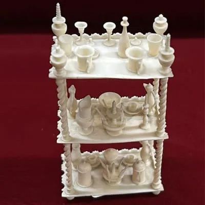 フランス製 アンティーク 動物骨製 ミニチュア飾り棚