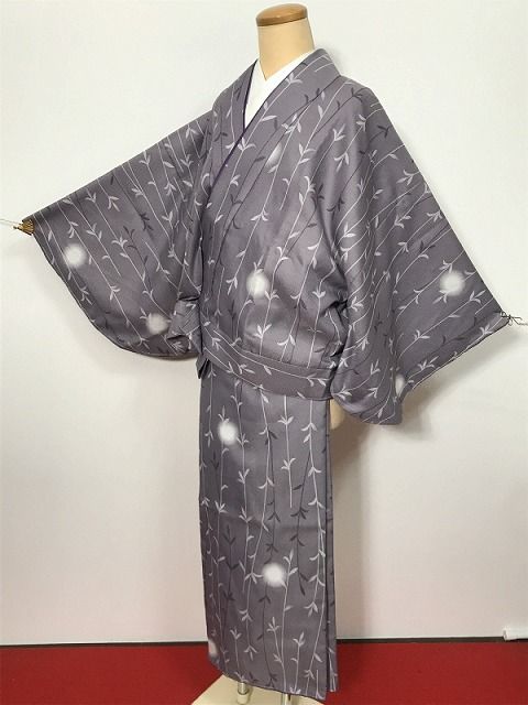年末年始クーポン Fサイズ 二部式着物 化繊 小紋 灰紫地に柳模様
