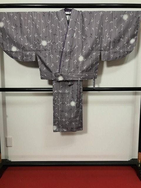年末年始クーポン Fサイズ 二部式着物 化繊 小紋 灰紫地に柳模様