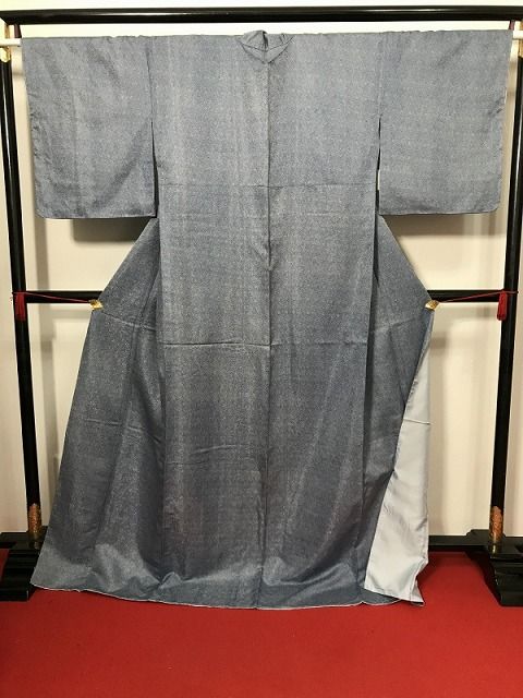 BLサイズ 化繊 小紋 青地に鮫小紋柄江戸小紋