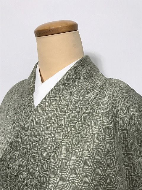 BLサイズ 化繊 小紋 グリーン地に鮫小紋柄江戸小紋