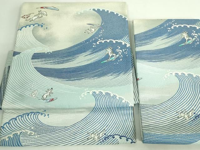 平和屋着物● 上 つけ帯 鳥獣戯画 サーフィン kh 6