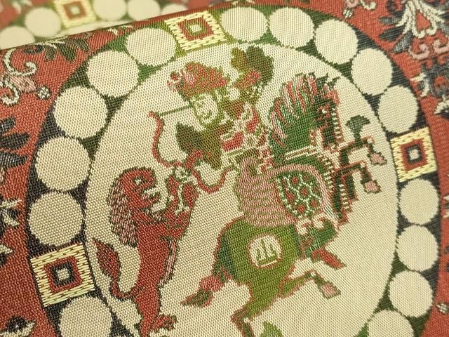 平和屋着物○極上 龍村美術織物 たつむら 全通柄袋帯 獅子狩文錦 逸品