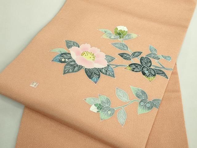 平和屋着物○極上 人間国宝・羽田登喜男 九寸名古屋帯 枝花文 伽羅色地