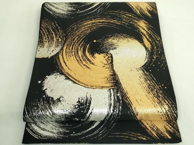 平和屋着物● 上 織楽浅野 六通柄袋帯 輪繋ぎ 黒地 金銀糸 kh 6