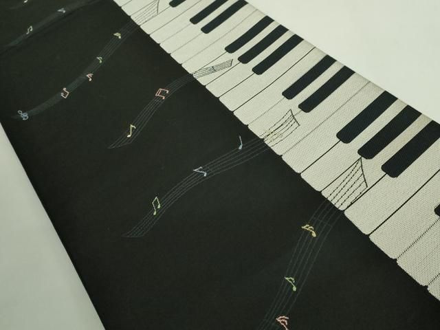 平和屋着物● 上 六通柄袋帯 ピアノ 黒地 kh 6