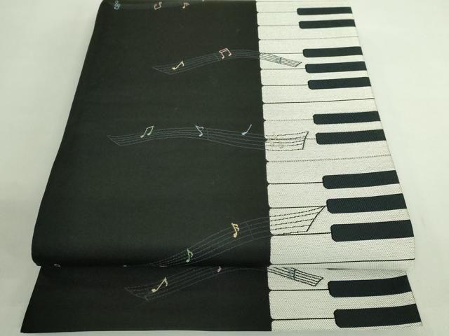 平和屋着物● 上 六通柄袋帯 ピアノ 黒地 kh 6