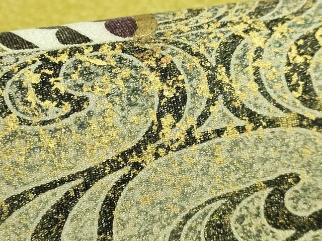 平和屋着物○極上 人間国宝・羽田登喜男 綴れ 太鼓柄袋帯 鴛鴦 金彩 銀