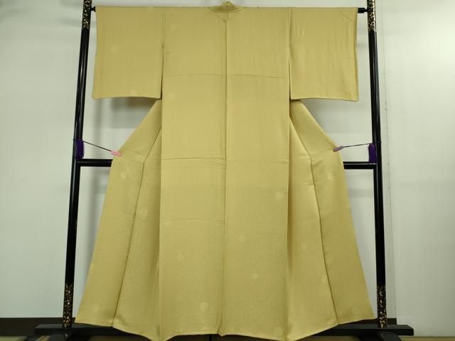 平和屋着物● 上 色無地 お召地 花丸地紋 刈安色 さが美扱い kh 6