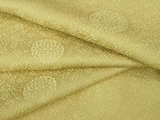 平和屋着物● 上 色無地 お召地 花丸地紋 刈安色 さが美扱い kh 6