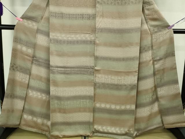  平和屋着物● 上 お召 名物裂 横段文 kh 6 紬 着物