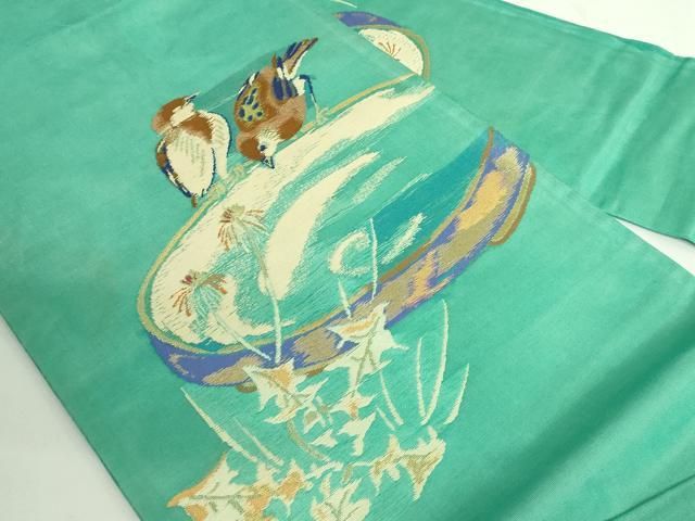 平和屋着物● 上 アンティーク 大正ロマン 九寸名古屋帯 雀 金糸 kh 6