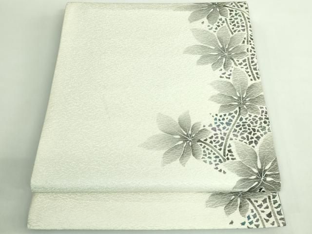 平和屋着物● 上 東京友禅 菅有鬼一 六通柄袋帯 枝葉文 銀彩 反端付き kh 6