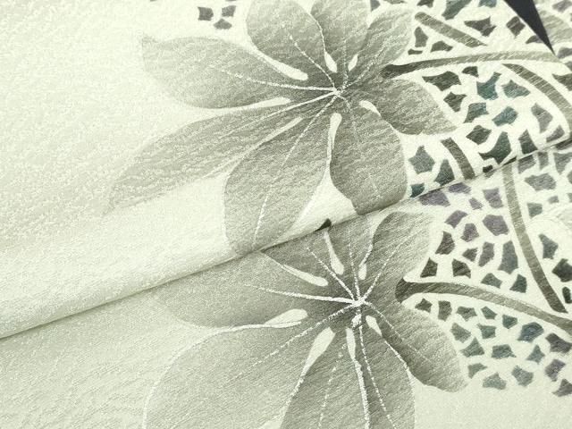  平和屋着物● 上 東京友禅 菅有鬼一 六通柄袋帯 枝葉文 銀彩 反端付き kh 6 袋帯 帯