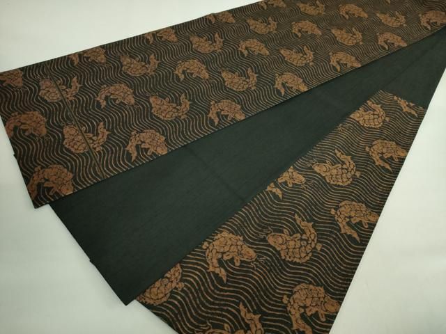 平和屋着物○極上 勝山織物 六通柄袋帯 荒磯 黒地 逸品 DZAB2696kh6