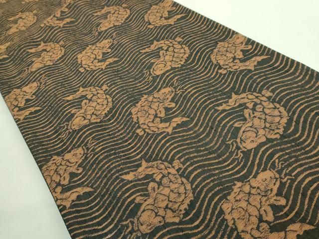 平和屋着物○極上 勝山織物 六通柄袋帯 荒磯 黒地 逸品 DZAB2696kh6