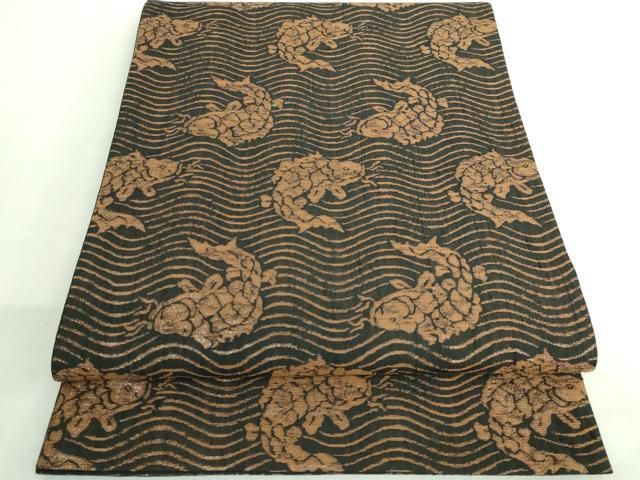 平和屋着物○極上 勝山織物 六通柄袋帯 荒磯 黒地 逸品 DZAB2696kh6