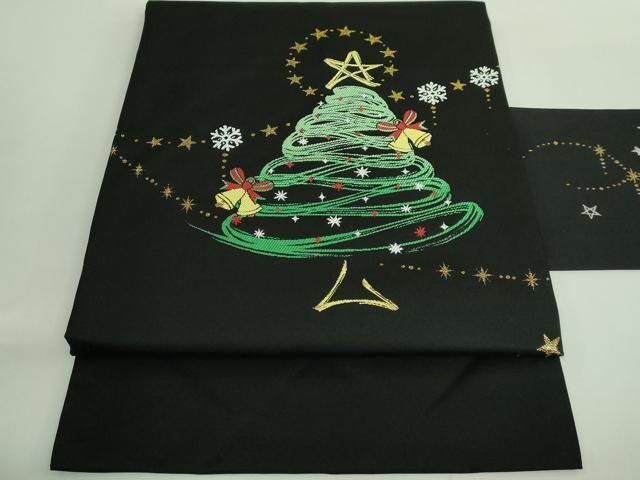 平和屋着物● 上 九寸名古屋帯 ツリー 雪 黒地 金銀糸 証紙付き kh 6