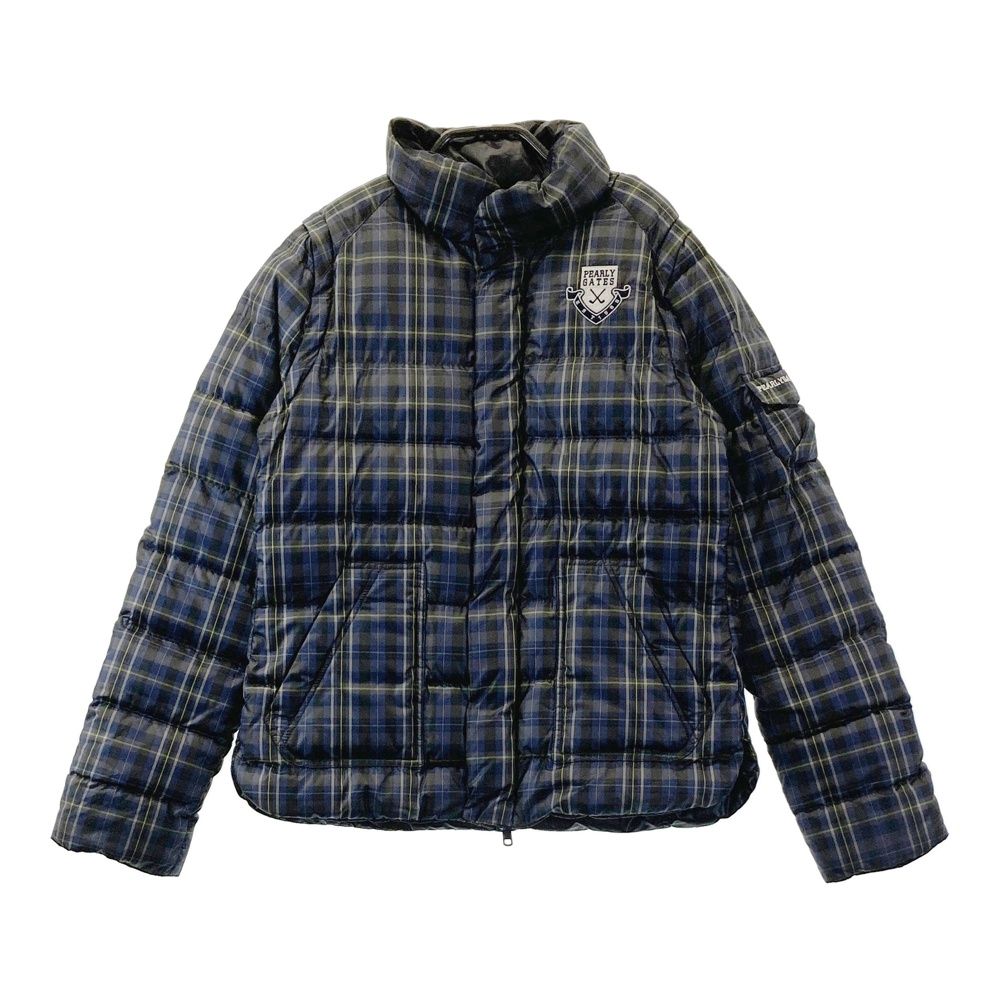 サイズ 1 PEARLY GATES パーリーゲイツ 2 WAY リバーシブル ダウンジャケット チェック柄 ネイビー系 ゴルフウェア レディース ストスト
