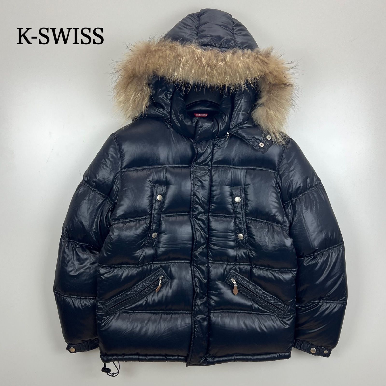 K-SWISS y2k style Fur shiny down jacket L ケースイス ファーフード