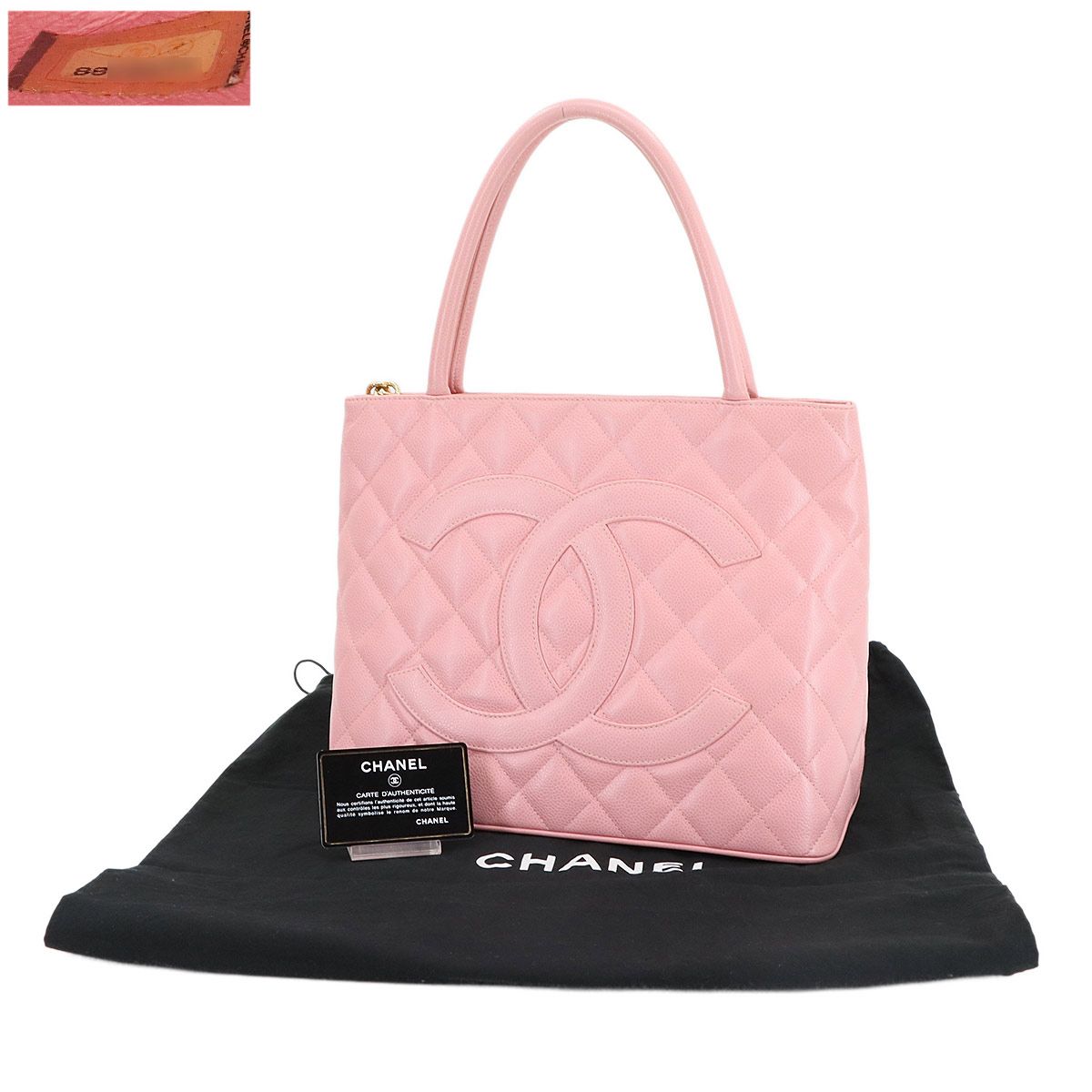 新品同様 シャネル CHANEL 復刻トート バッグ キャビアスキン ピンク