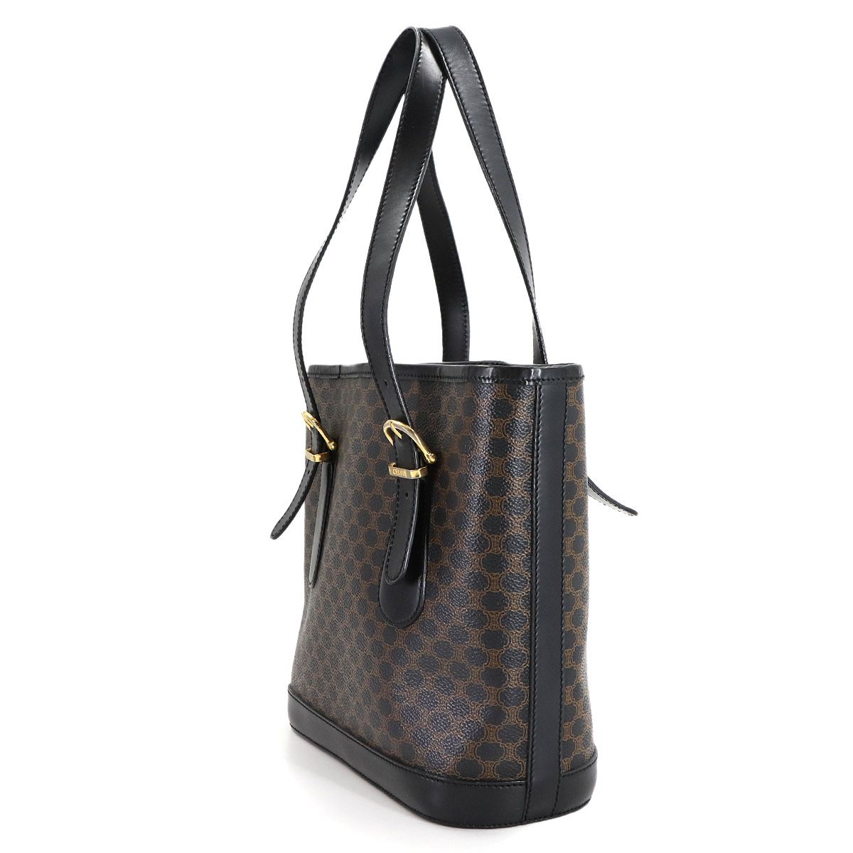 くにちゃんセリーヌ トートバッグ 黒マカダム ゴールド金具 PVC レザー くにちゃんセリーヌ トートバッグ 黒マカダム ゴールド金具 PVC レザー