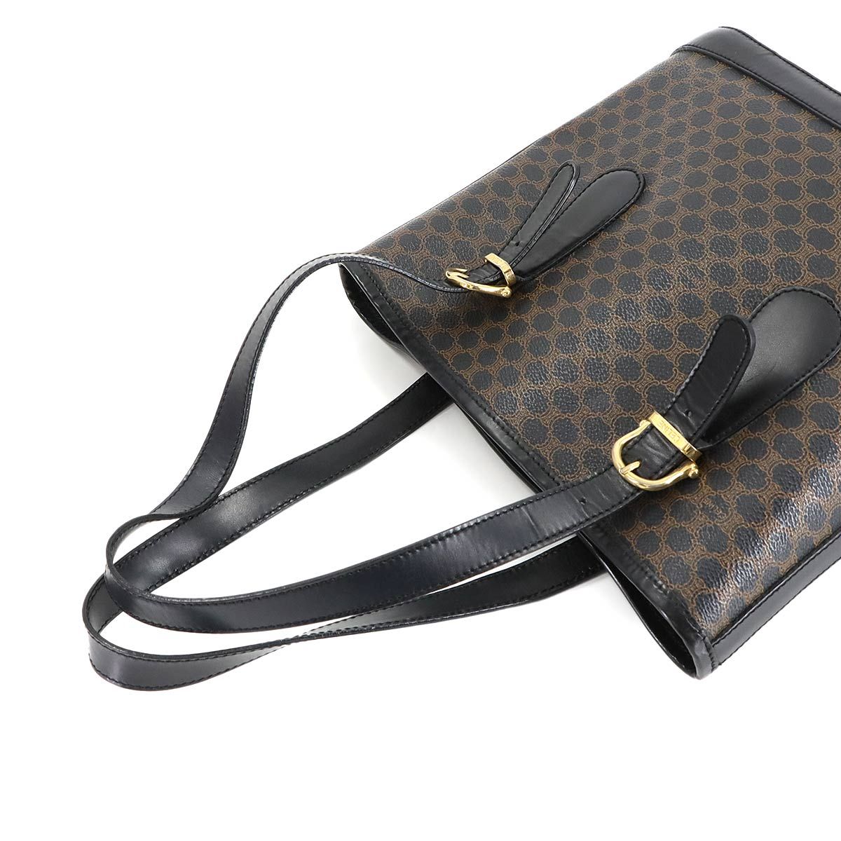 セリーヌ CELINE マカダム トート バッグ ブラック ブラウン PVC