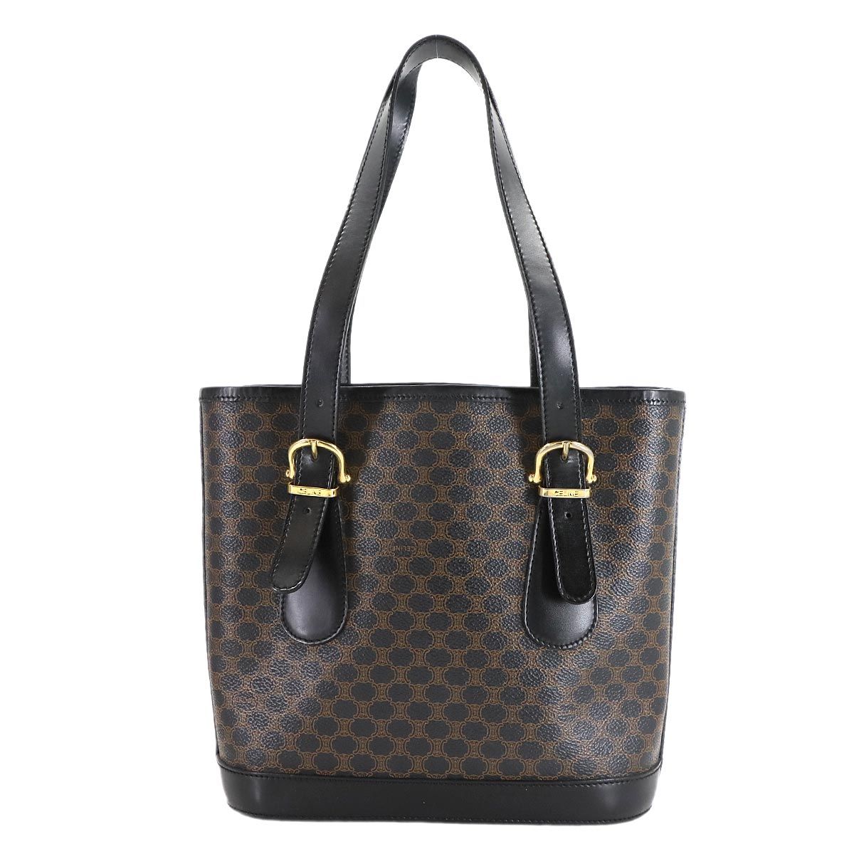 セリーヌ CELINE マカダム トート バッグ ブラック ブラウン PVC