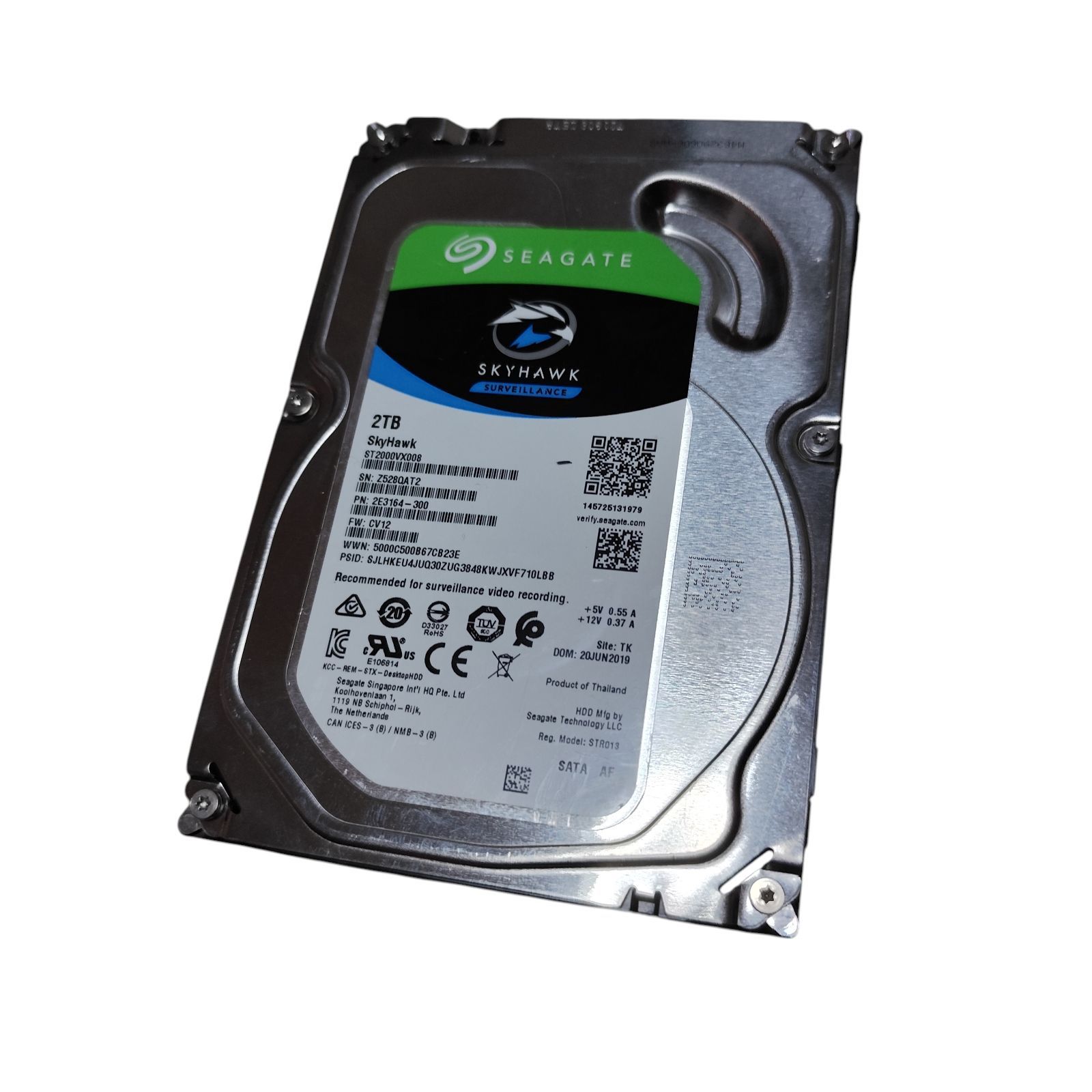 管理番号3458 Seagate Skyhawk 3 5 2 TB 内蔵ハードディスク HDD 3年保証 64 MB 5900 rpm ネットワーク監視カメラ ビデオレコーダー用