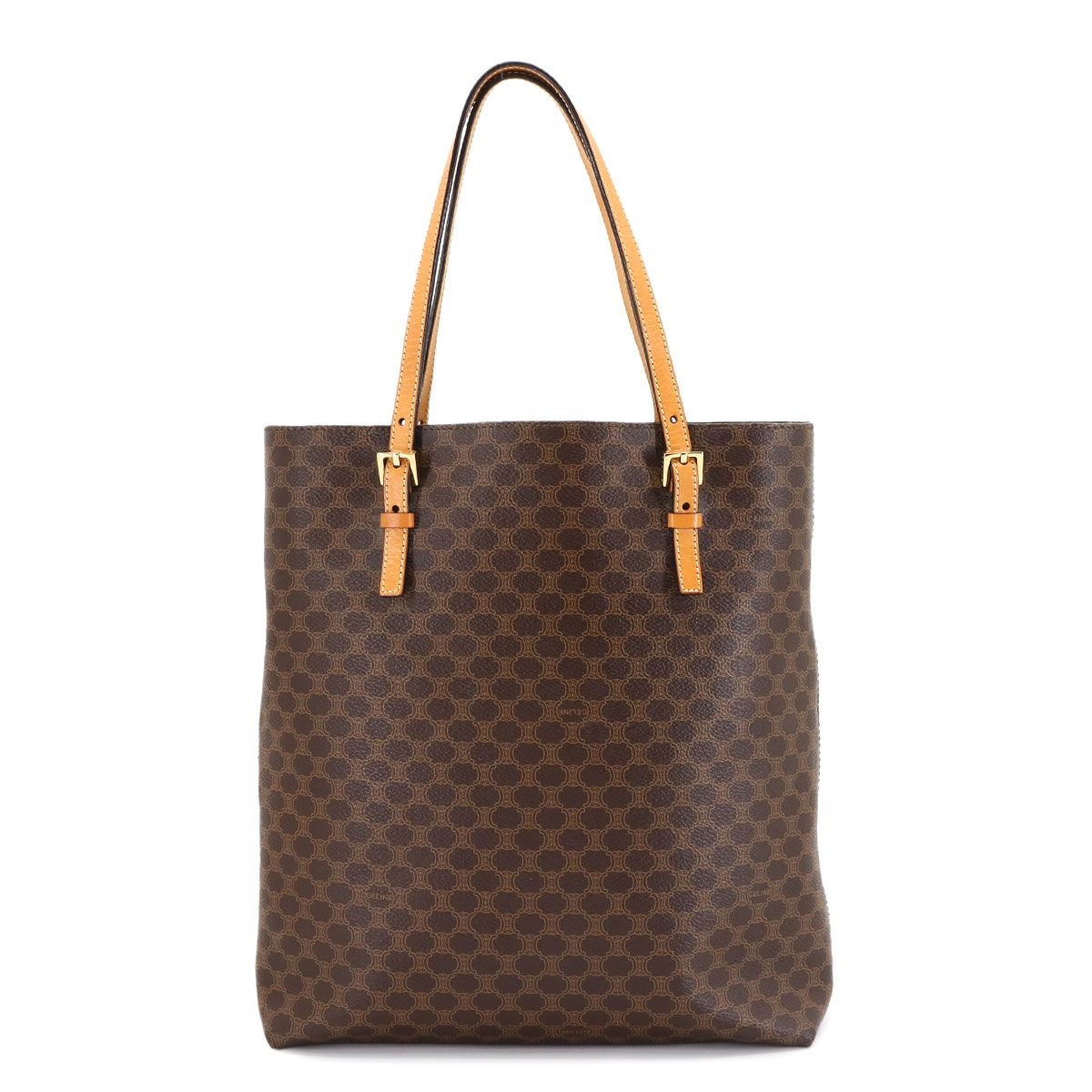 セリーヌ CELINE マカダム ハンド バッグ PVC レザー ブラウン