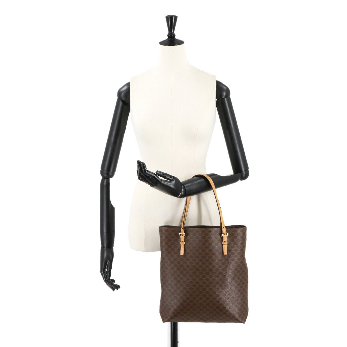 セリーヌ CELINE マカダム ハンド バッグ PVC レザー ブラウン