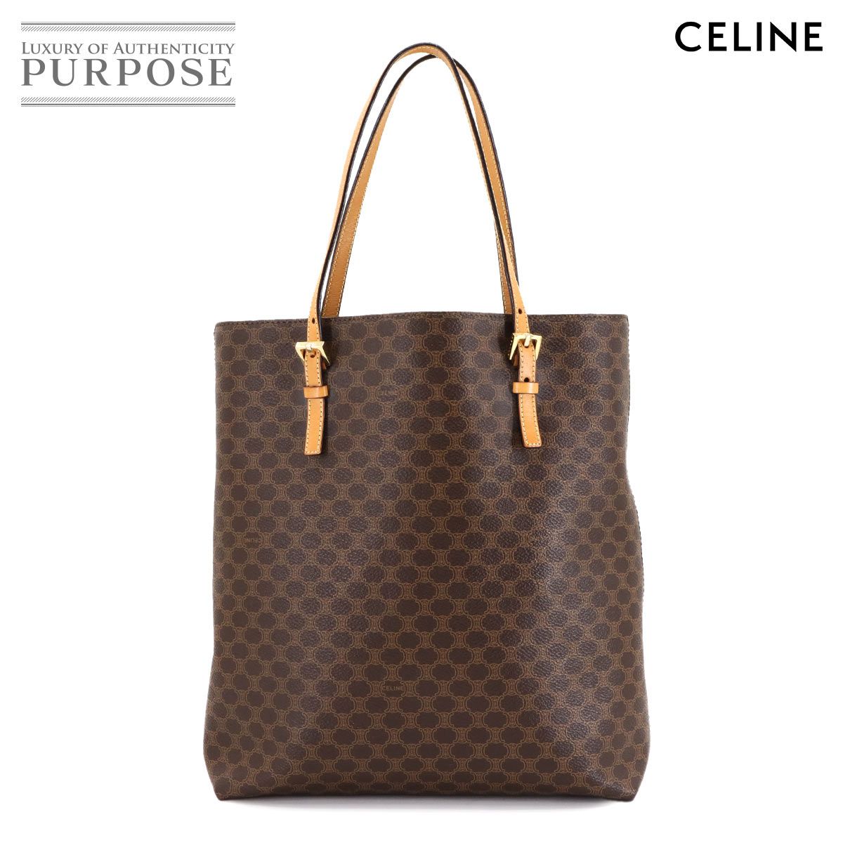 セリーヌ CELINE マカダム ハンド バッグ PVC レザー ブラウン