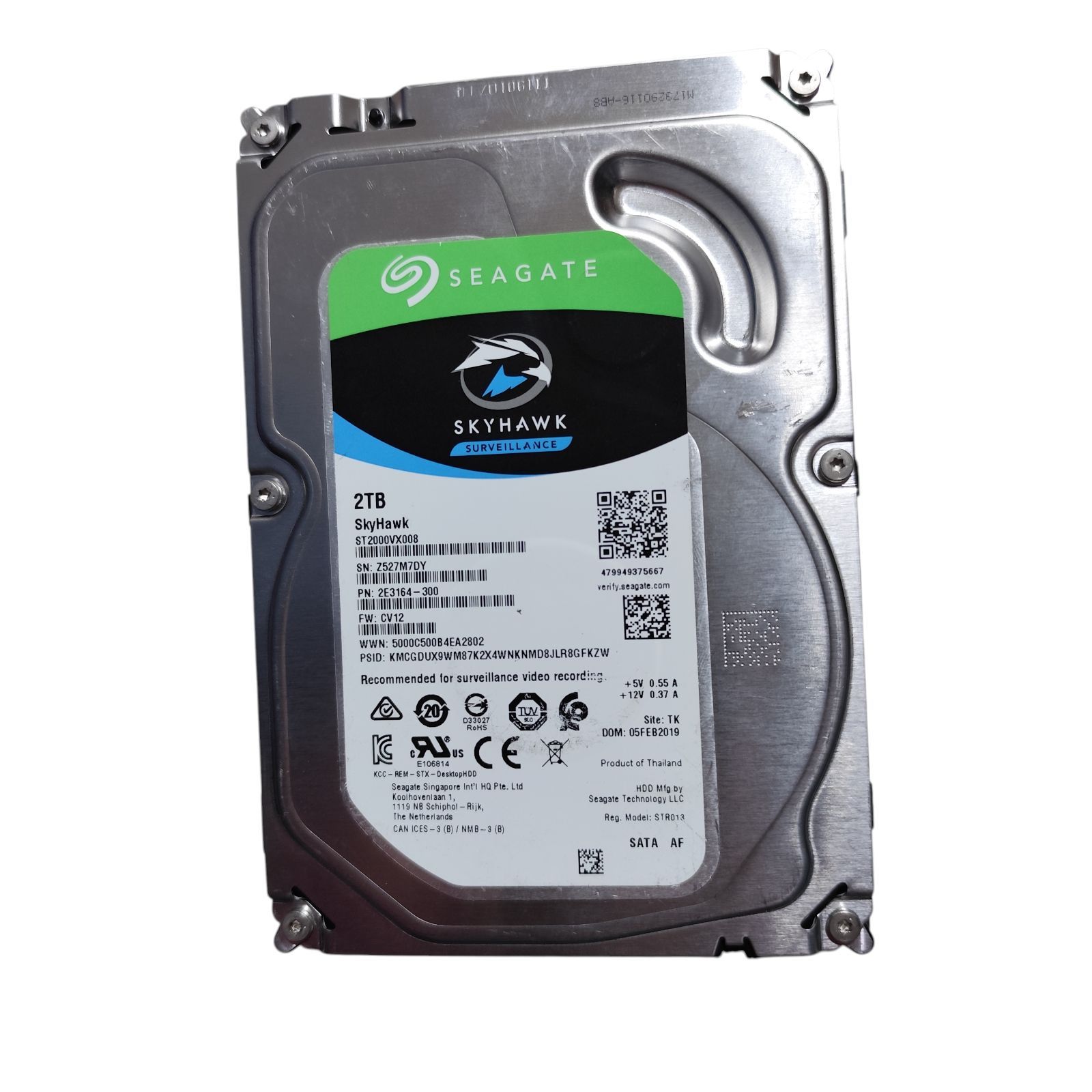 管理番号3459 Seagate Skyhawk 3 5 2 TB 内蔵ハードディスク HDD 3年保証 64 MB 5900 rpm ネットワーク監視カメラ ビデオレコーダー用