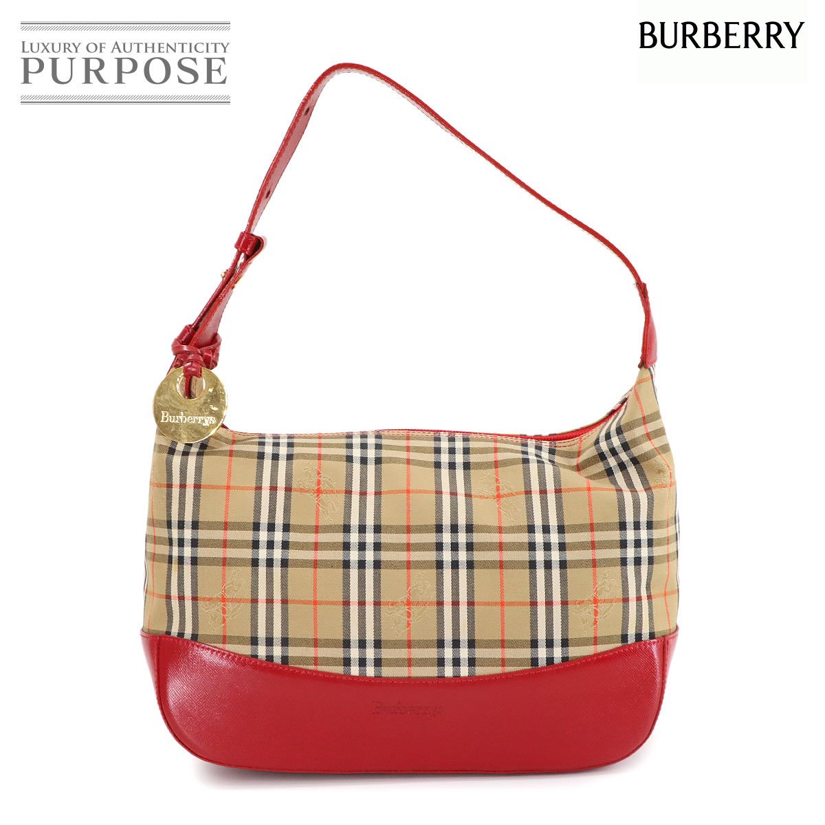 美品未使用級　Burberry ノバチェック　ワンショルダーバッグ　レザー　赤 新品同様 バーバリー BURBERRY ノバチェック ワンショルダー バッグ