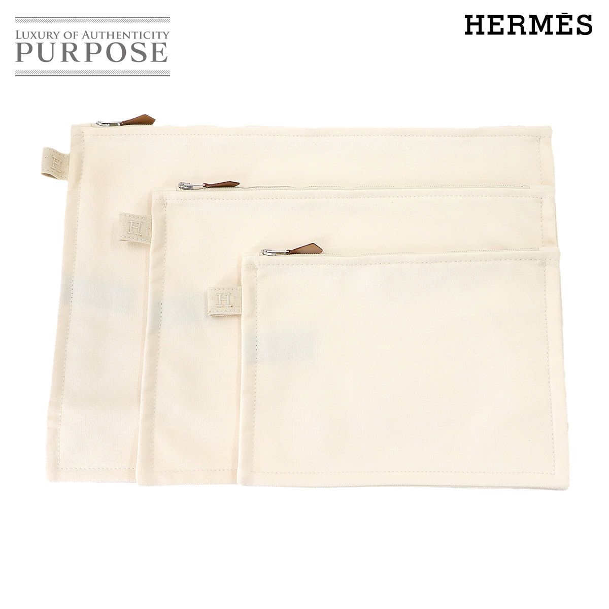 ♥ 展示品 エルメス HERMES ボラボラ ポーチ コットンキャンバス アイボリー 3点セット