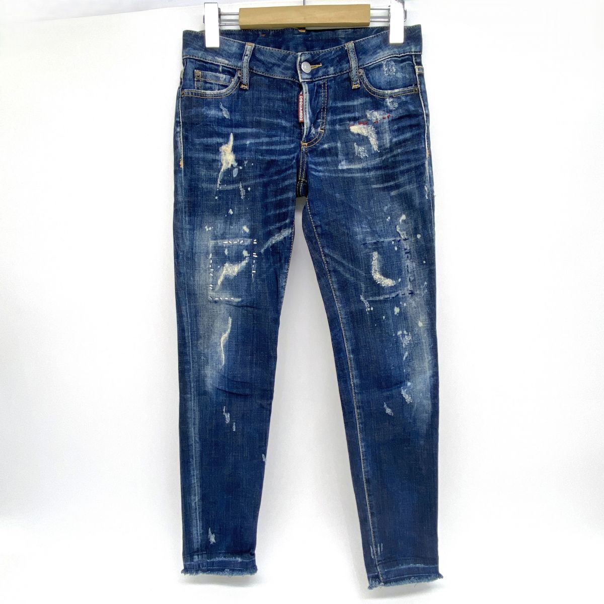 ディースクエアード ペイント ダメージ加工 スキニーデニムパンツ ボタンフライ サイズ36 レディース