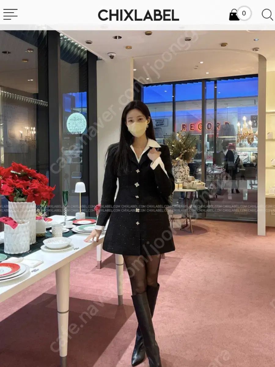  CHICKS LABEL カラバイカラー ブラック ツイード ONE PIECE 長袖 七分袖 ミニワンピース